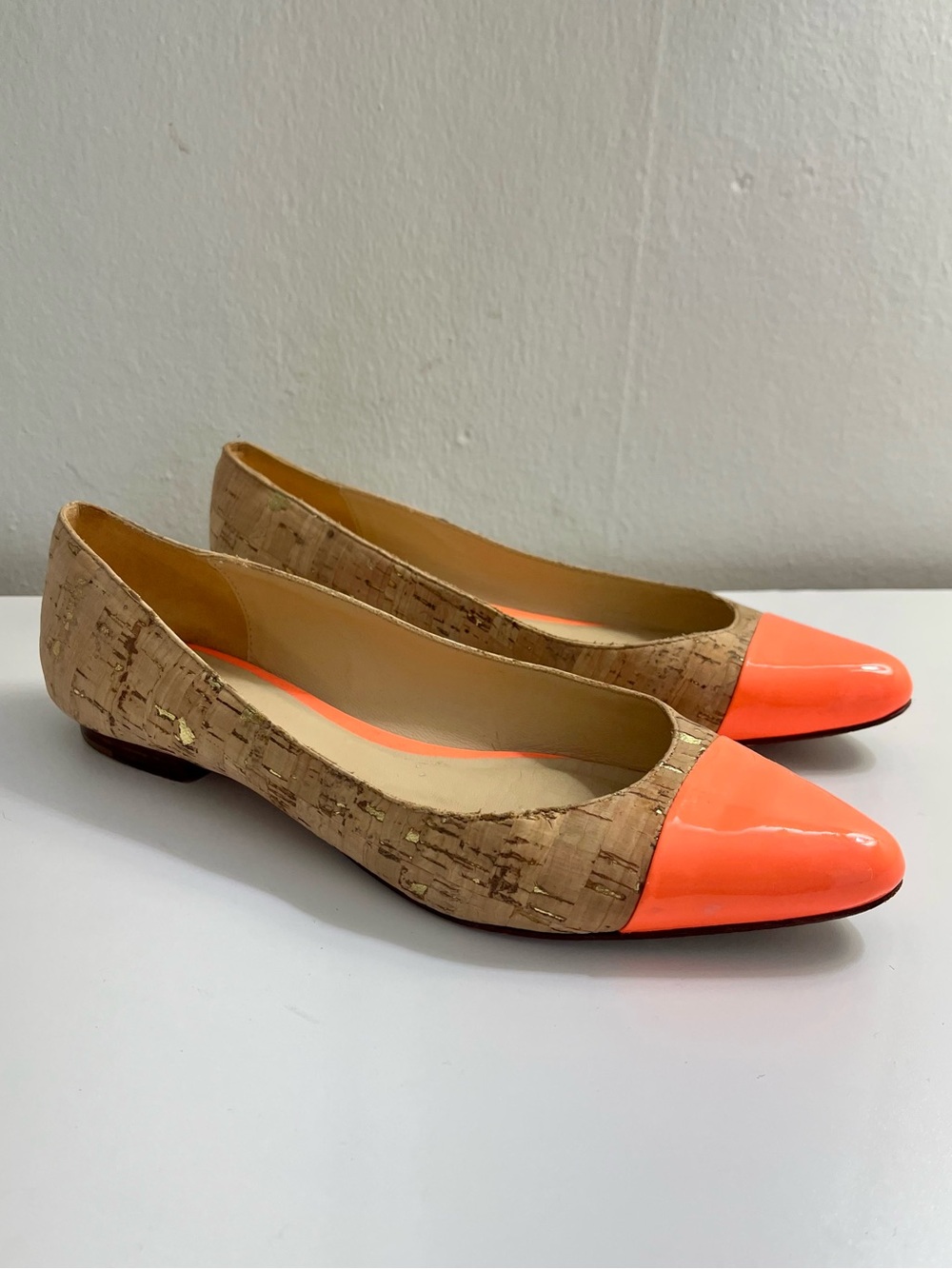 Kate Spade Elina Cork & Neon Coral Cap Toe Flats Size 6.5